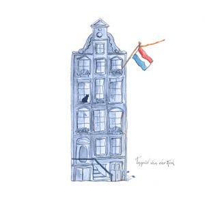 Minikaartje Hollandse blauw huisje, Ingrid van der Krol 1
