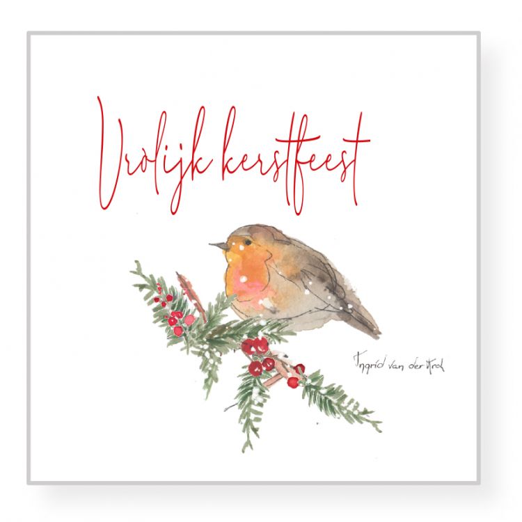 Minikaartje kerst roodborstje, Ingrid van der Krol