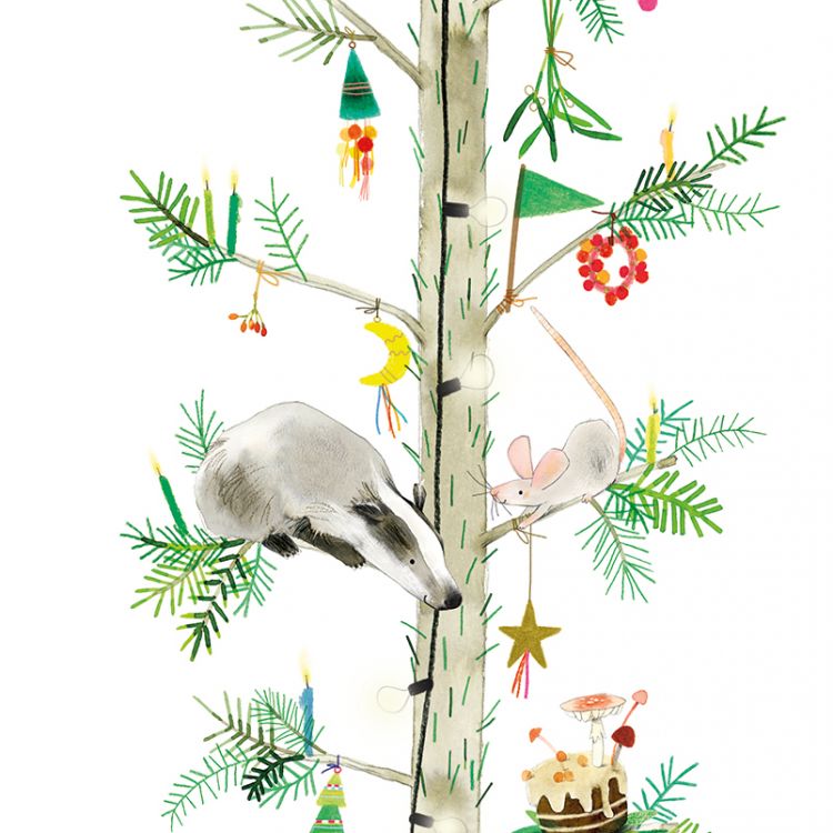 A5 kerstkaart dieren in de boom, Ruth Hengeveld