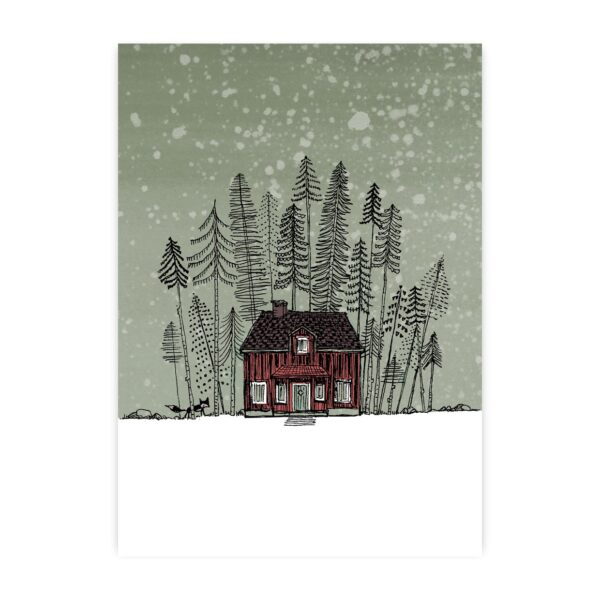 (Kerst)kaart huisje in bos, Marieke ten Berge