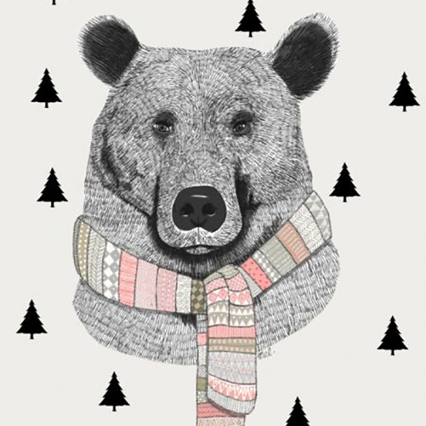 A4 Poster beer met sjaal en bomen Minimel